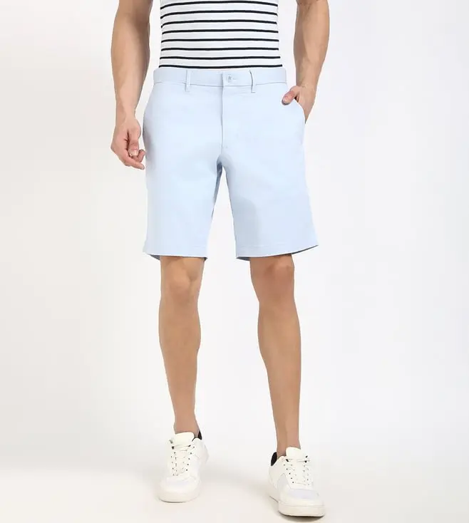 TOMMY HILFIGER | Blue Cotton Regular Fit Solid Shorts