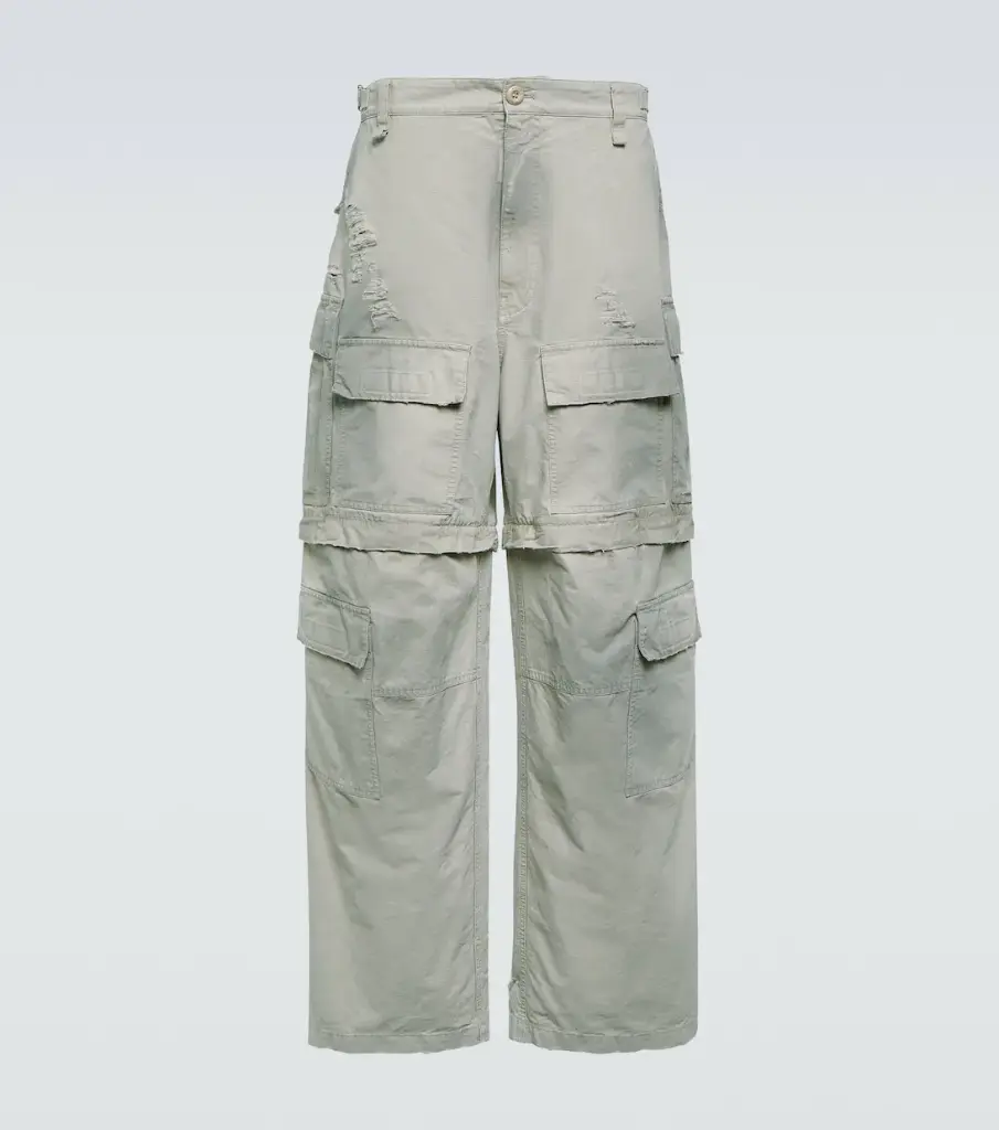 BALENCIAGA | Convertible Distressed Cotton Cargo pants