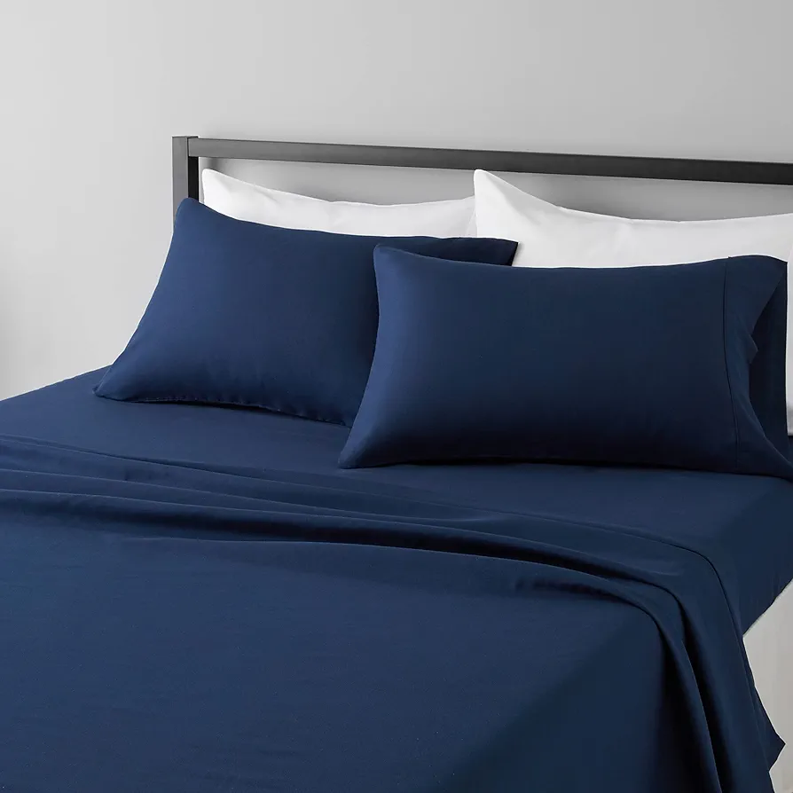 Amazon Basics | Navy Blue Lightweight Super Microfiber 4 Piece Bed Sheets