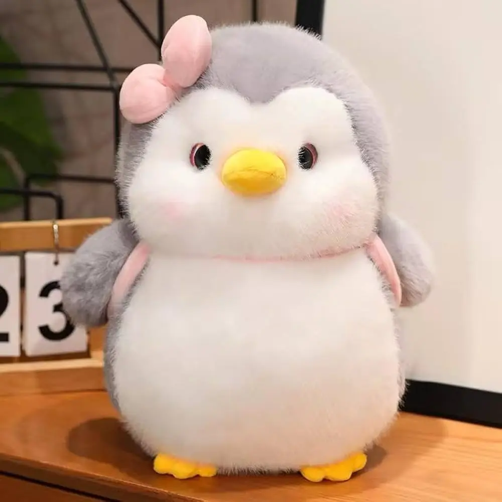 Grey Penguin Plush Toy with Backpack