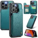 Teal Blue Leather iPhone 16 Pro Max Case with Card Slot