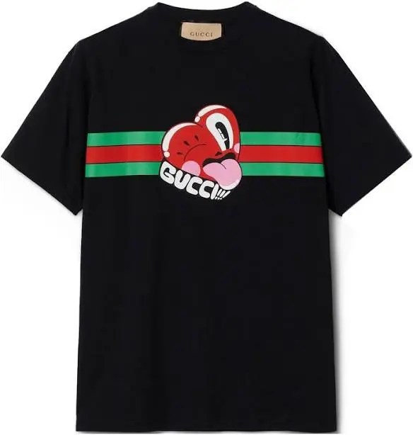 GUCCI | Heart Stipe Black Cotton T-Shirt