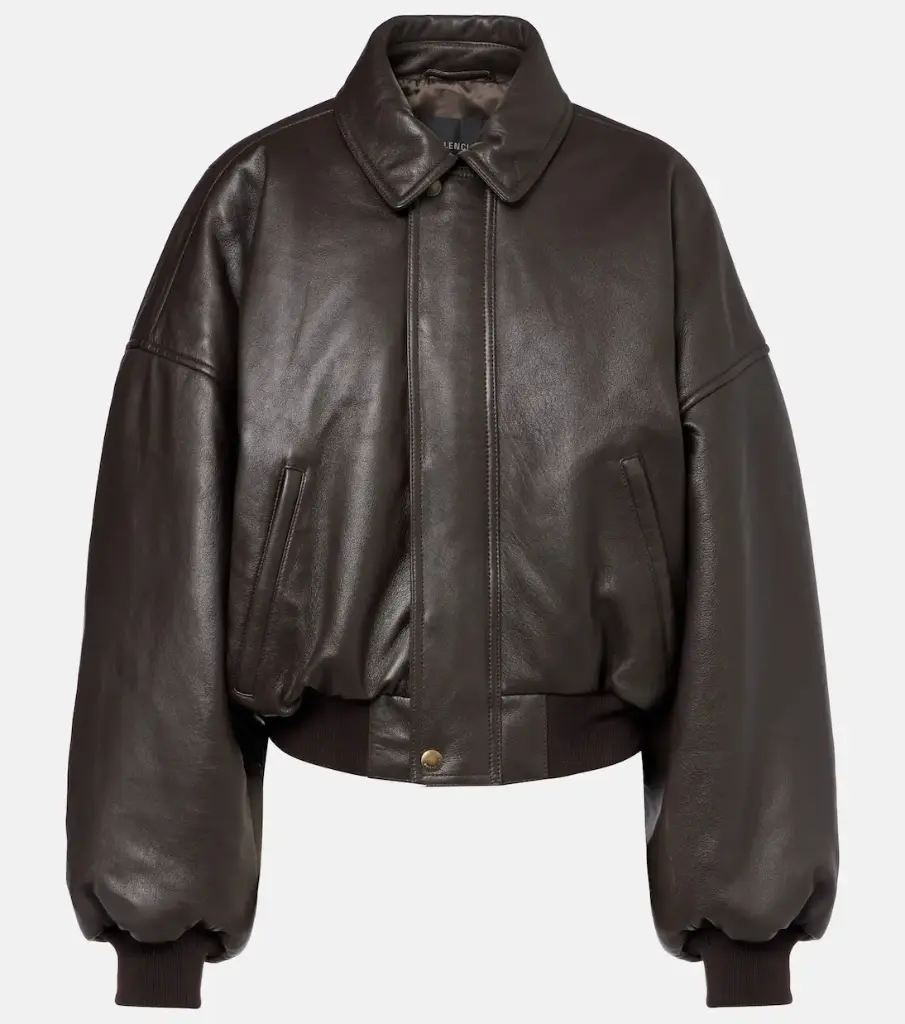BALENCIAGA | Premium Dark Leather Bomber Jacket