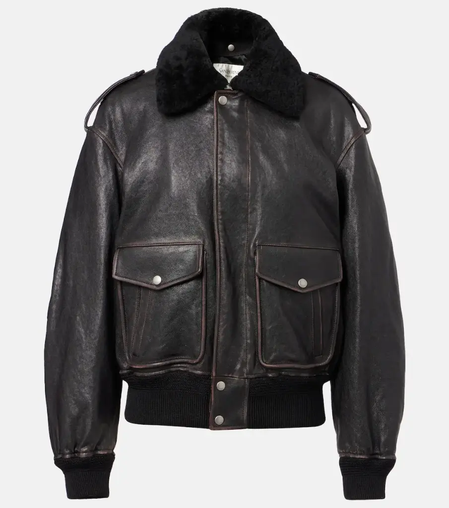 SAINT LAURENT | Shearling Trimmed Leather Jacket
