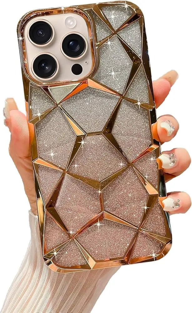 VONZEE | iPhone 16 Pro Max Shiny Golden Gradient Glitter | Diamond Bling Case