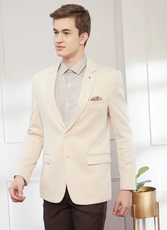 TURTLE | Men's Creamy White Elegant Edge Formal Blazer