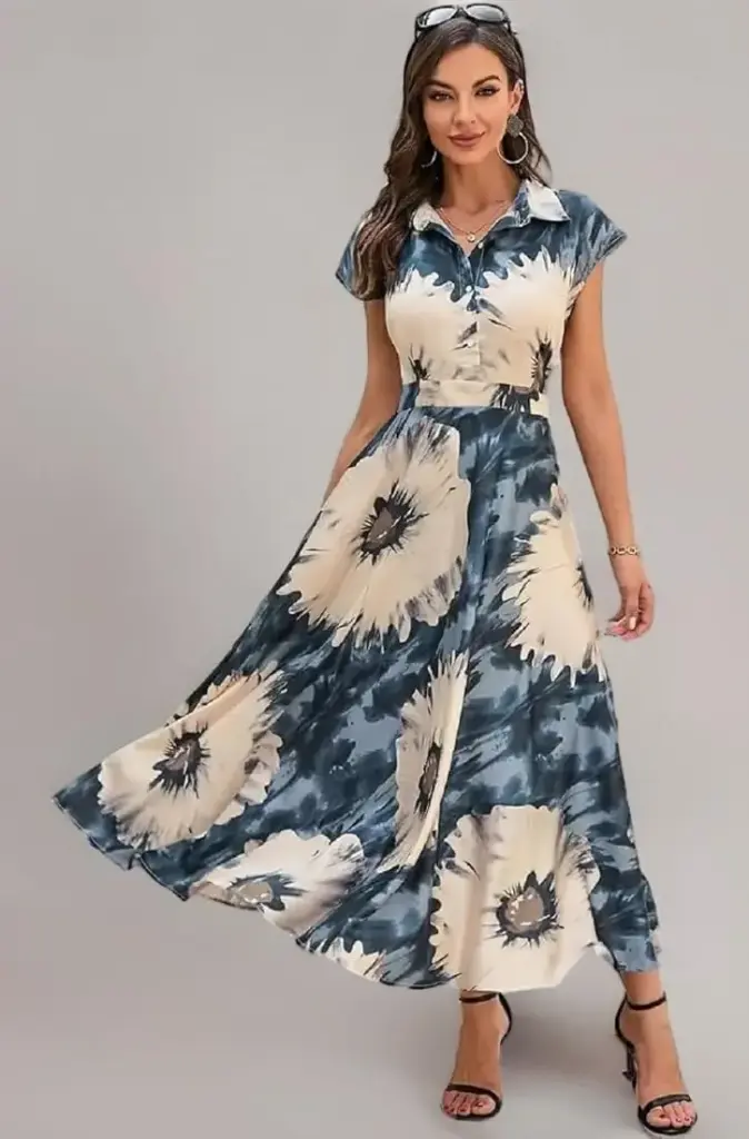 Bollyclues | Blue Bloom Elegence Midi Dress 