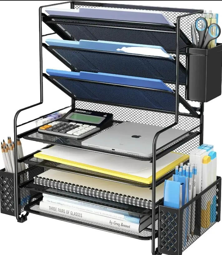 DeskMate 5-Tray Black Metal Mesh Desk File Organizer