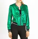 Allegra K | Emerald Flash | Bright Green Shiny Bomber Jacket