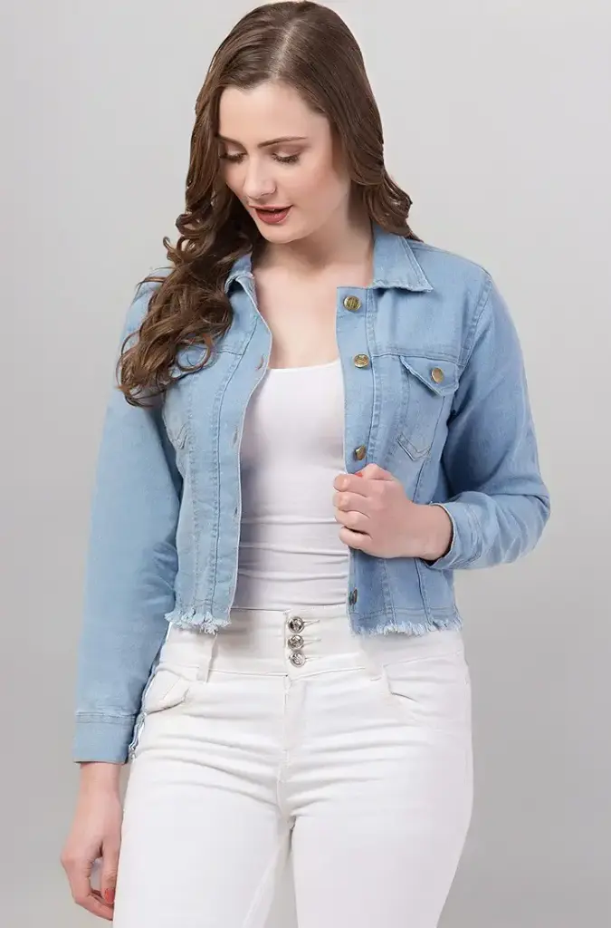 FUNDAY FASHION | Skyline Crop | Women's Light Wash Cropped Denim Jacket