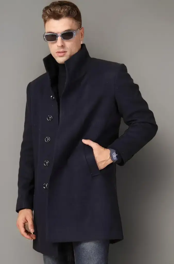 DLANXA | Noir Guard | Navy High-Collar Overcoat