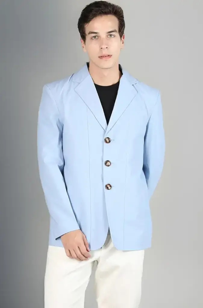 DLANXA | Skyline Charm | Powder Blue Buttoned Blazer
