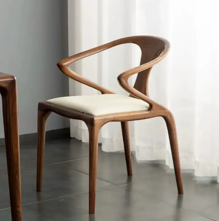 Elegant Walnut Wood Chair with Curved Backrest 