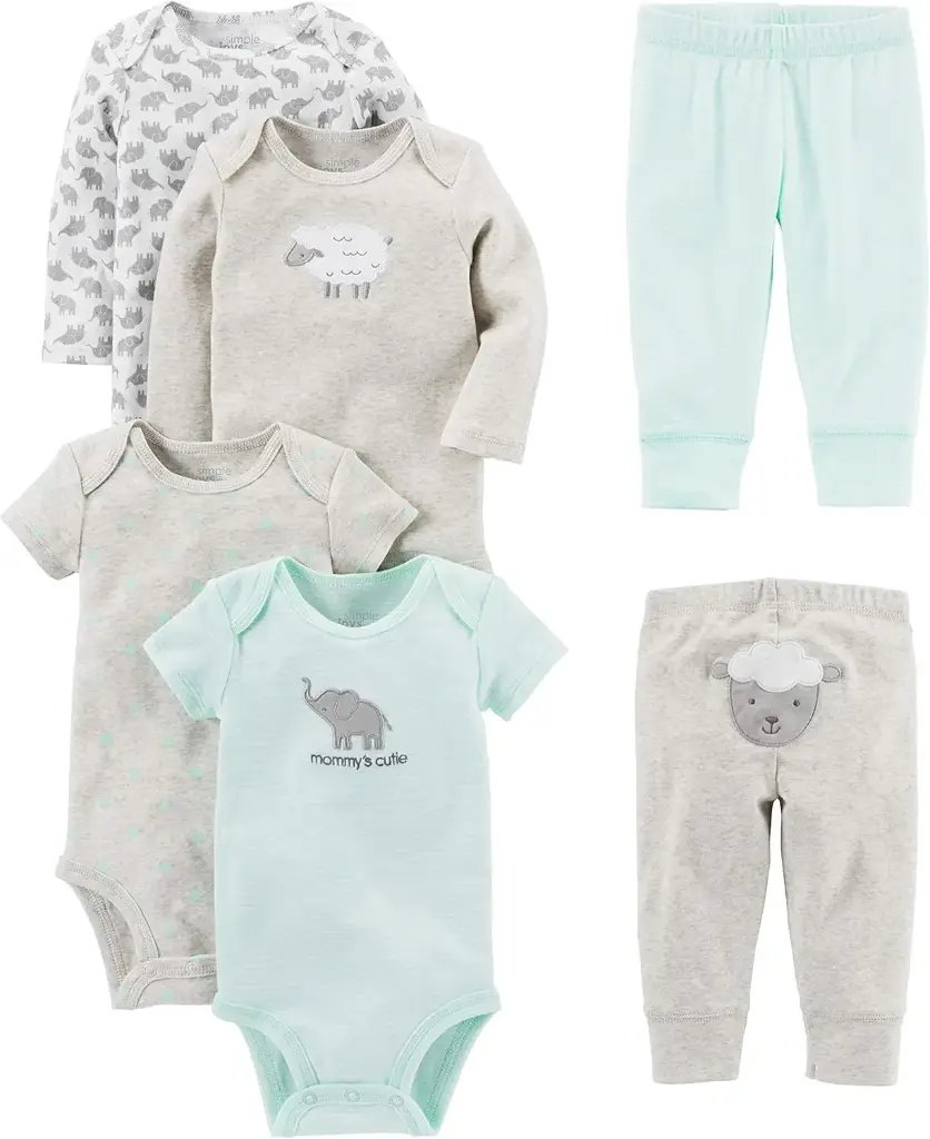 Carter | Unisex Baby 6-Piece Bodysuits and Pants Set | Soft Cotton 
