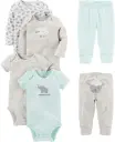 Carter | Unisex Baby 6-Piece Bodysuits and Pants Set | Soft Cotton 