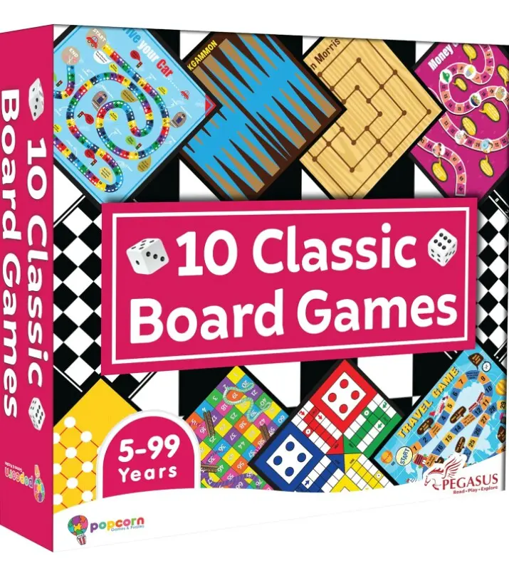 PEGASUS | Popcorn 10-in-1 Classic Board Games & Puzzles