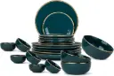 Shay | Teal Gold Ceramic Dinner Set - 21 Pieces Crockery