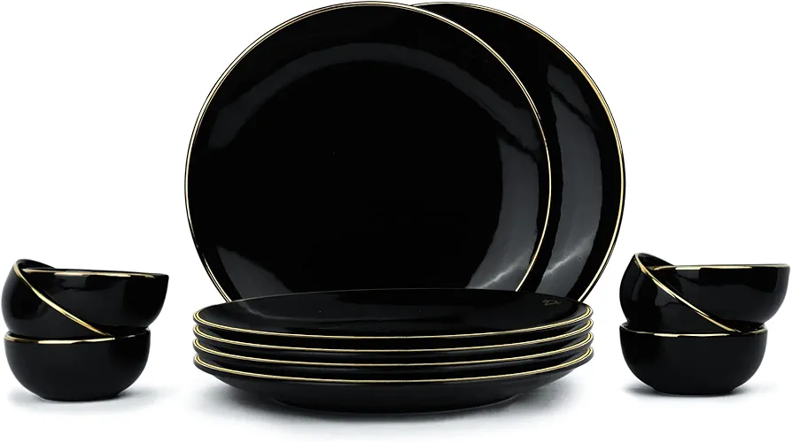 Shay | Black Gold Ceramic Dinner Set - 21 Pieces Crockery