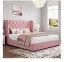 HOMBCK | Pink Upholstered Elegant Queen | Bed Frame 