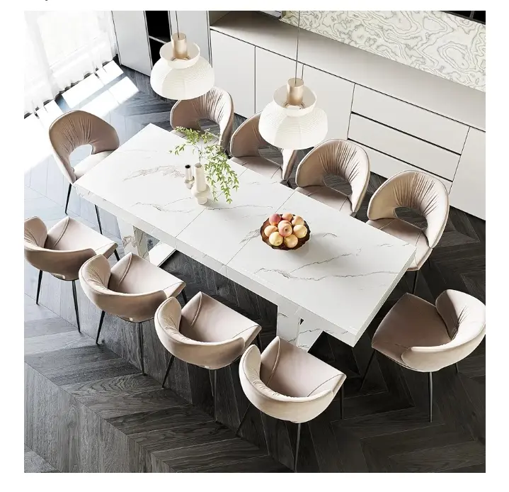 STHOUYN | White Marble Extendable Dining Table