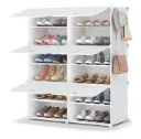 HOMIDEC | Adjustable Height White Wave Shoe Organizer Bench