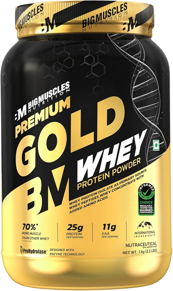 Bigmuscles Premium Gold Whey Protein Powder | 1kg | Choclate Flavor