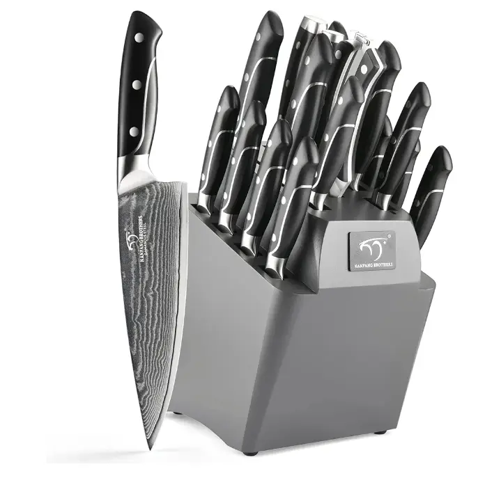 NANFANG Brothers | 18-Piece Damascus Kitchen Knife Set with Ergonomic Hand and Sharpener