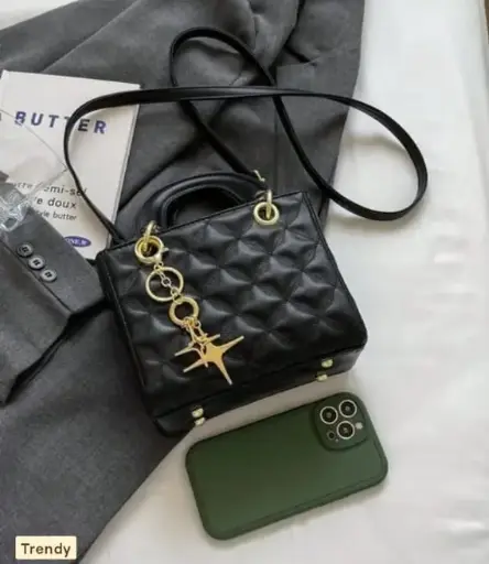 Luxury Black Quilted | Crossbody Bag 
