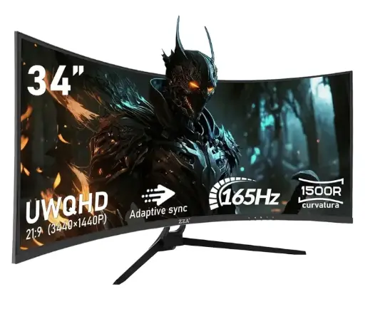 ZZA 34" | Ultrawide Curved Gaming Monitor | 21:9 Aspect Ratio | 165Hz Refresh Rate | 1500R Curvature UWQHD Resolution | Adaptive Sync Technology
