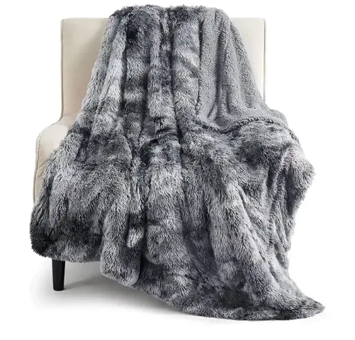 BEDSURE | Tie-Dye Grey Fuzzy Sherpa Faux Fur Twin Blanket