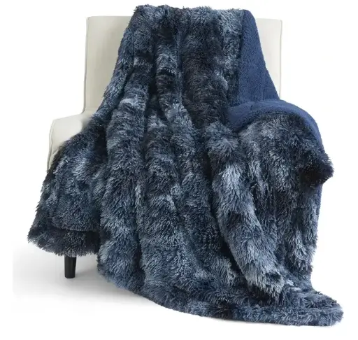 BEDSURE | Tie-Dye Navy Fuzzy Sherpa Faux Fur Twin Blanket