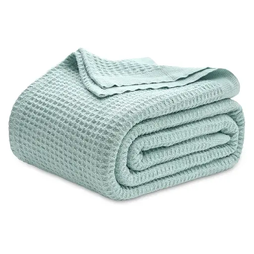BEDSURE | Mint | 90x90 Inches 100% Cotton Queen Size Blanket for Bed