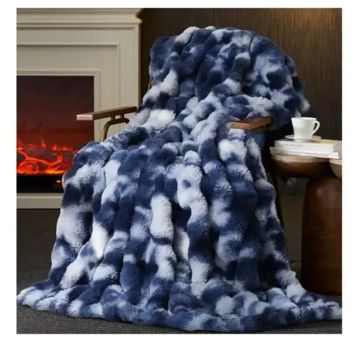 Amélie Home | 60x80 Inches | Tie-Dye Blue Faux Fur Throw Blanket