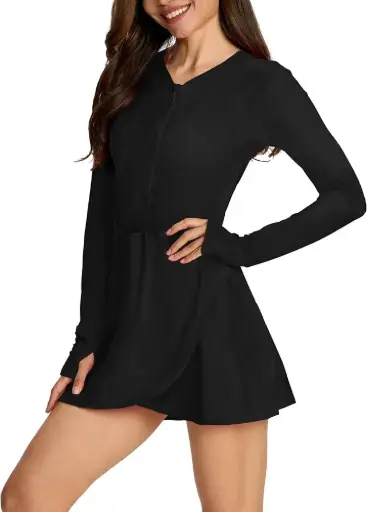 CAGOLA | Long-Sleeve Black  Swimsuit for Women's