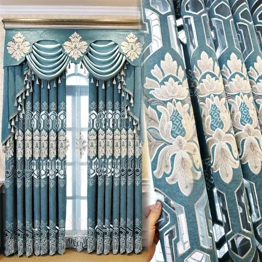 Black Out | Curtains New European Style Curtain | Blue Embroidered
