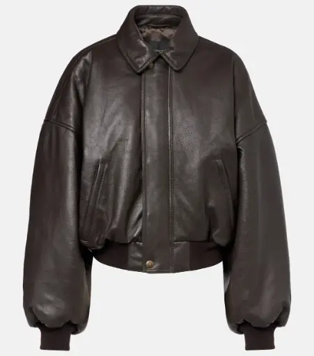 BALENCIAGA | Premium Dark Leather Bomber Jacket