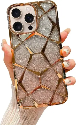 VONZEE | iPhone 16 Pro Max Shiny Golden Gradient Glitter | Diamond Bling Case