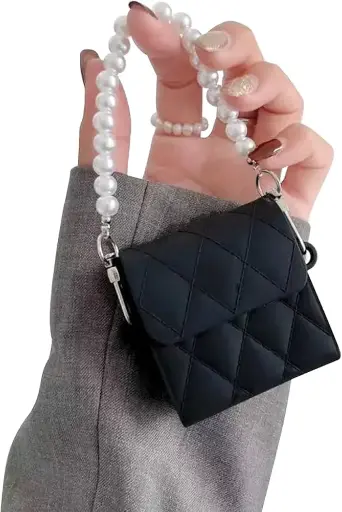 Elegant Lattice Black Bag Design AirPod Case by Cat Care