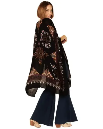 Angie Women's Standard Scarf Print Black Kimono