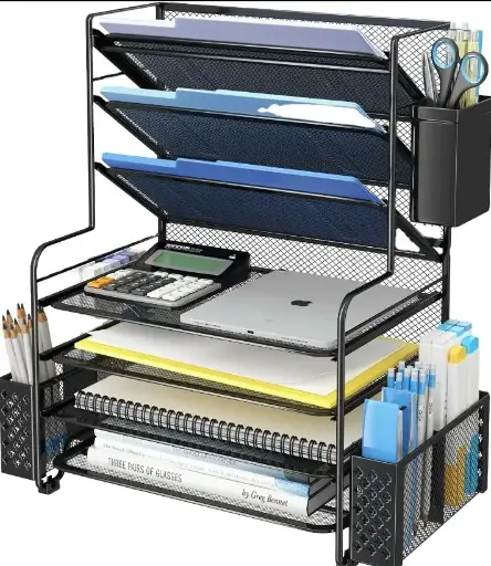 DeskMate 5-Tray Black Metal Mesh Desk File Organizer