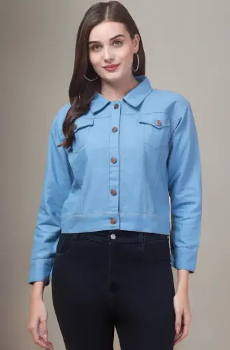 FUNDAY FASHION | Sky Charm | Women's Cropped Blue Denim Jacket