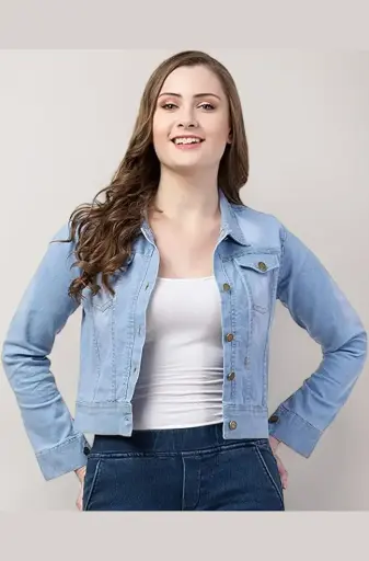 FUNDAY FASHION | Cloud Mist | Women's Light Wash Cropped Denim Jacket