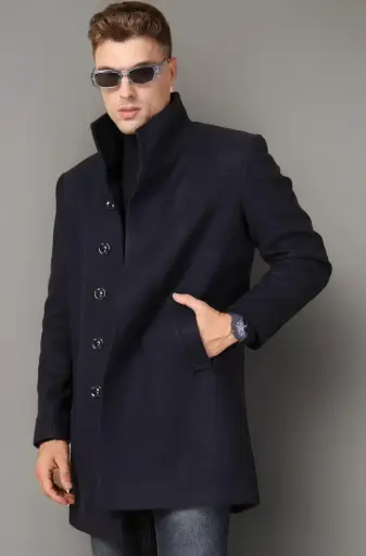 DLANXA | Noir Guard | Navy High-Collar Overcoat