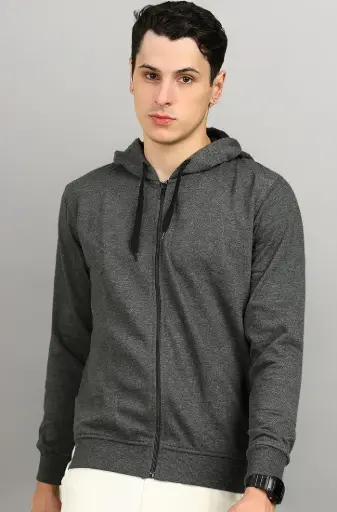 Urban Edge | Charcoal Zip-Up Hooded Jacket