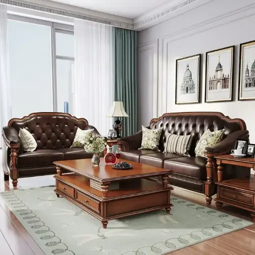 Living Room Genuine Leather Sofa Set
