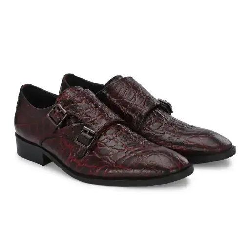 Crimson Croc Italian  Monk Straps Shoes
