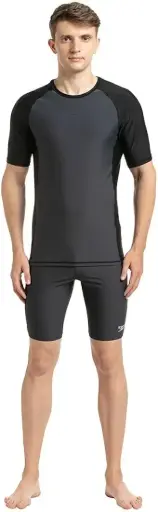 SPEEDO | Men's Short Sleeve Sleek Black  Swimwear
