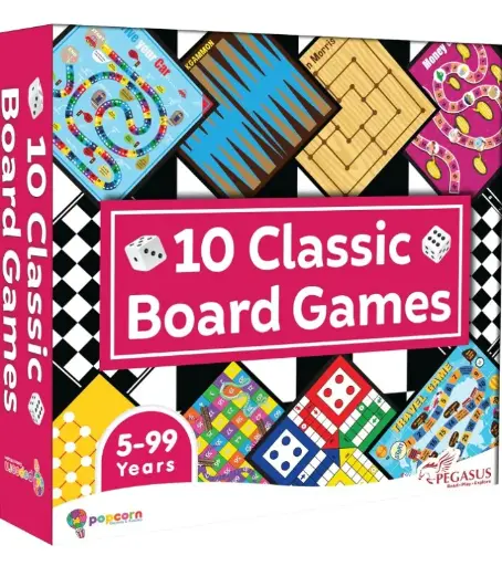 PEGASUS | Popcorn 10-in-1 Classic Board Games & Puzzles