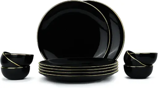 Shay | Black Gold Ceramic Dinner Set - 21 Pieces Crockery