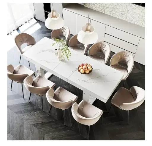 STHOUYN | White Marble Extendable Dining Table
